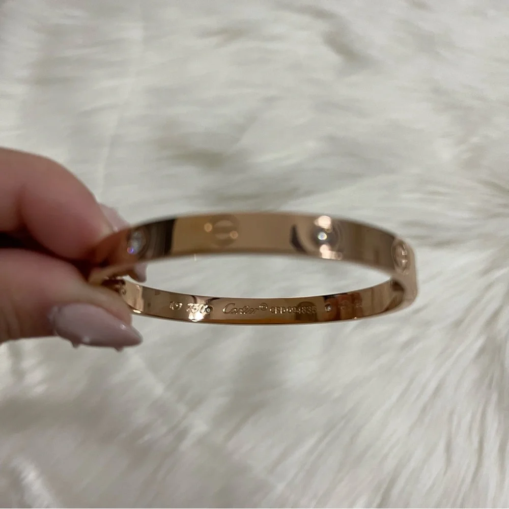 Stainless Steel Screw Cuff Bangle Bracelet 4 Stones Screwdriver Rose Gold
